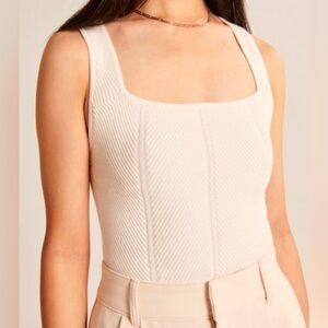 Abercrombie & Fitch Knit Cream Beige Ribbed Cross Back Tank Top